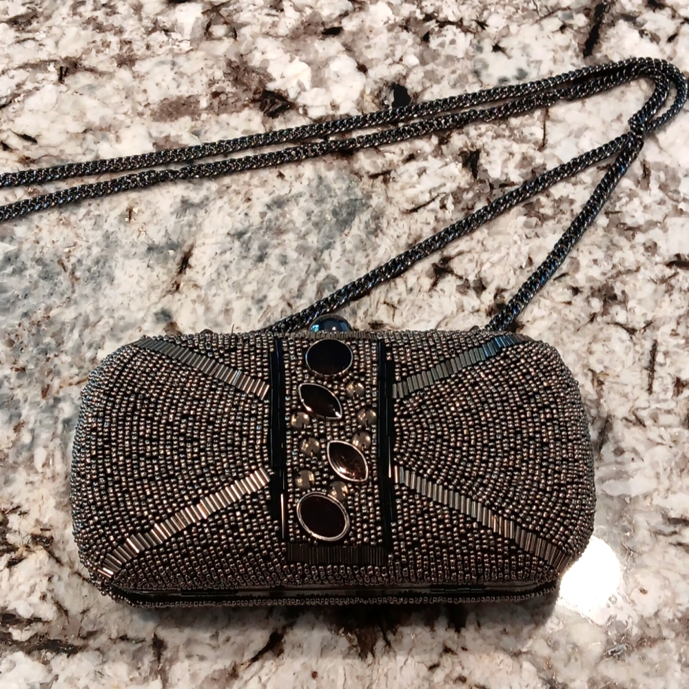 MOSSIMO SUPPLY CO.  BEADED SILVER BLACK HAND SHOULDER BAG